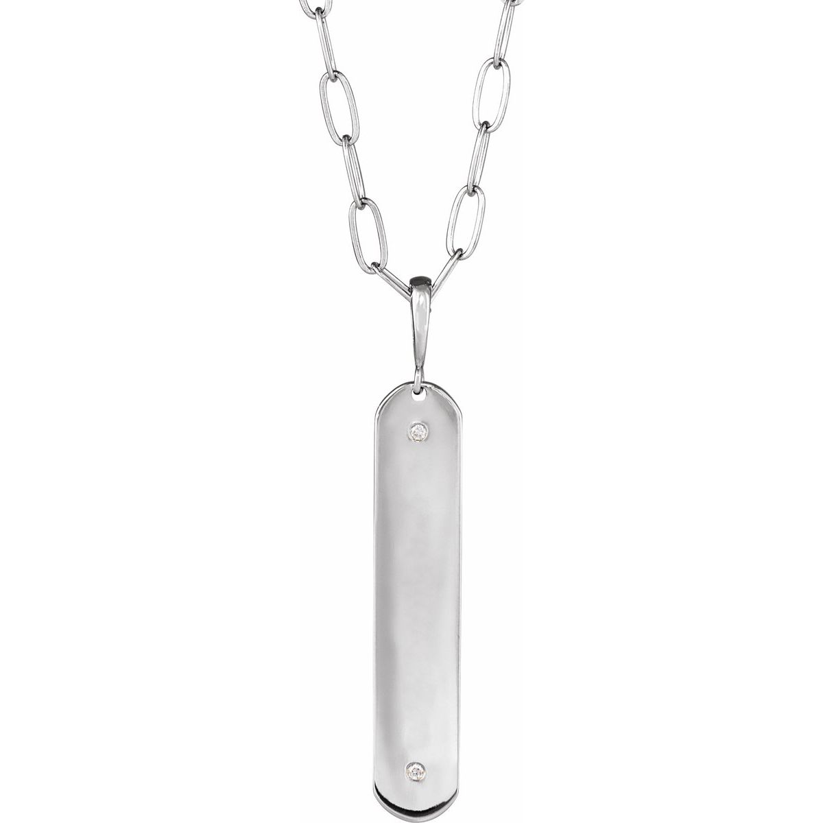.0075 CTW Natural Diamond Engravable Bar Necklace in 14k white gold