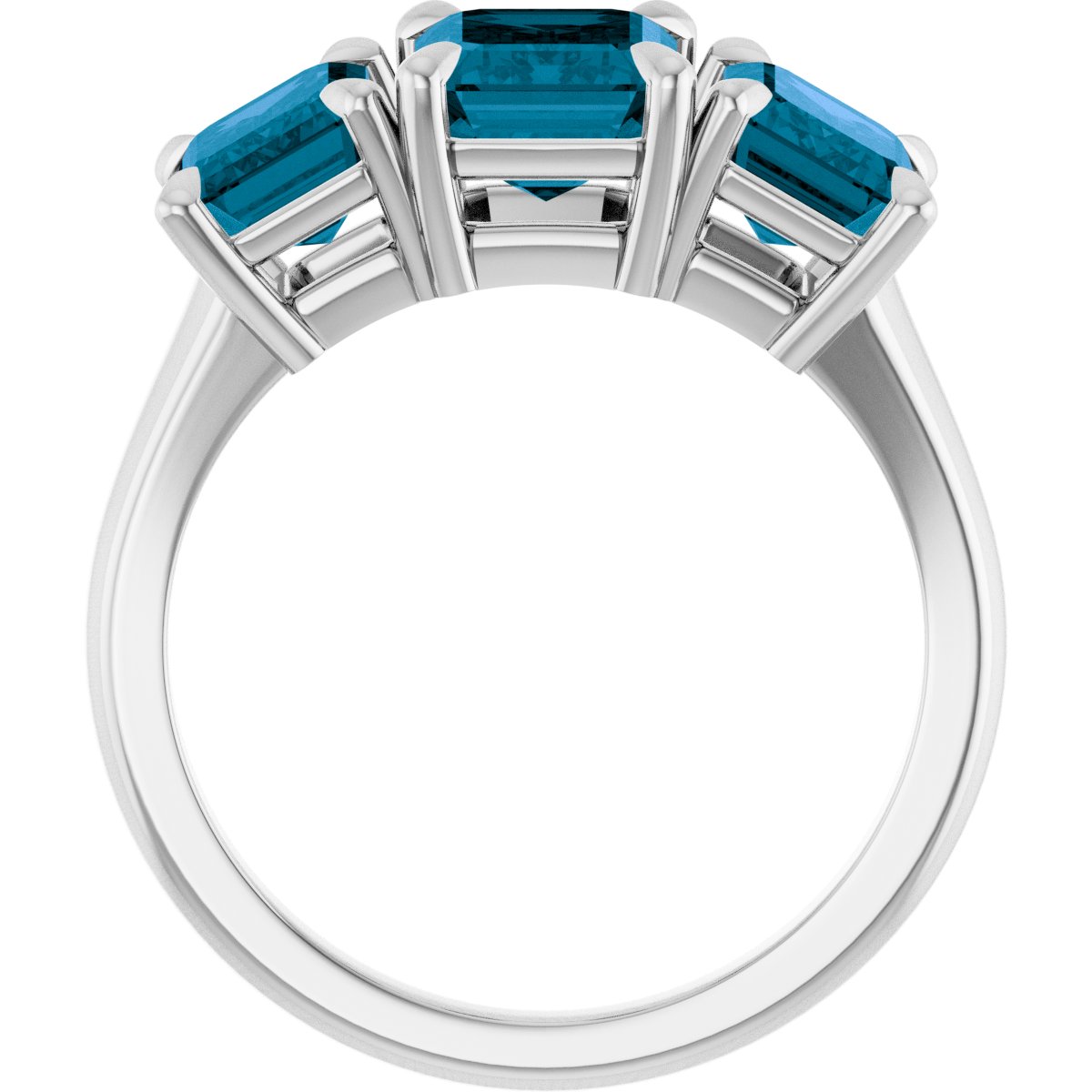 8x6 mm Emerald Natural London Blue Topaz Three-Stone Ring in 14k white gold