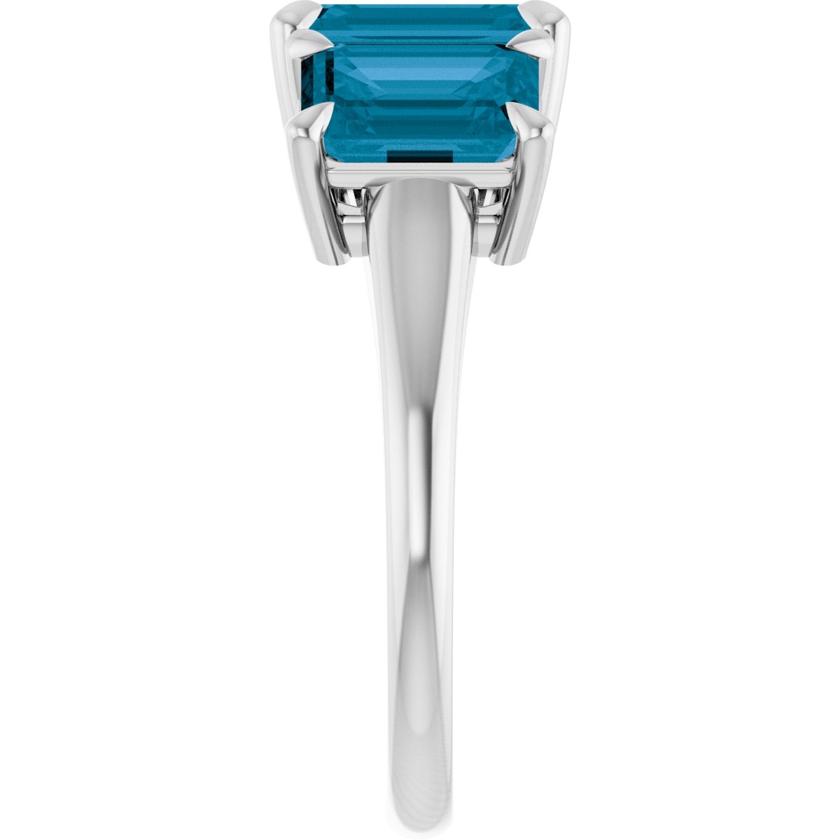 8x6 mm Emerald Natural London Blue Topaz Three-Stone Ring in 14k white gold