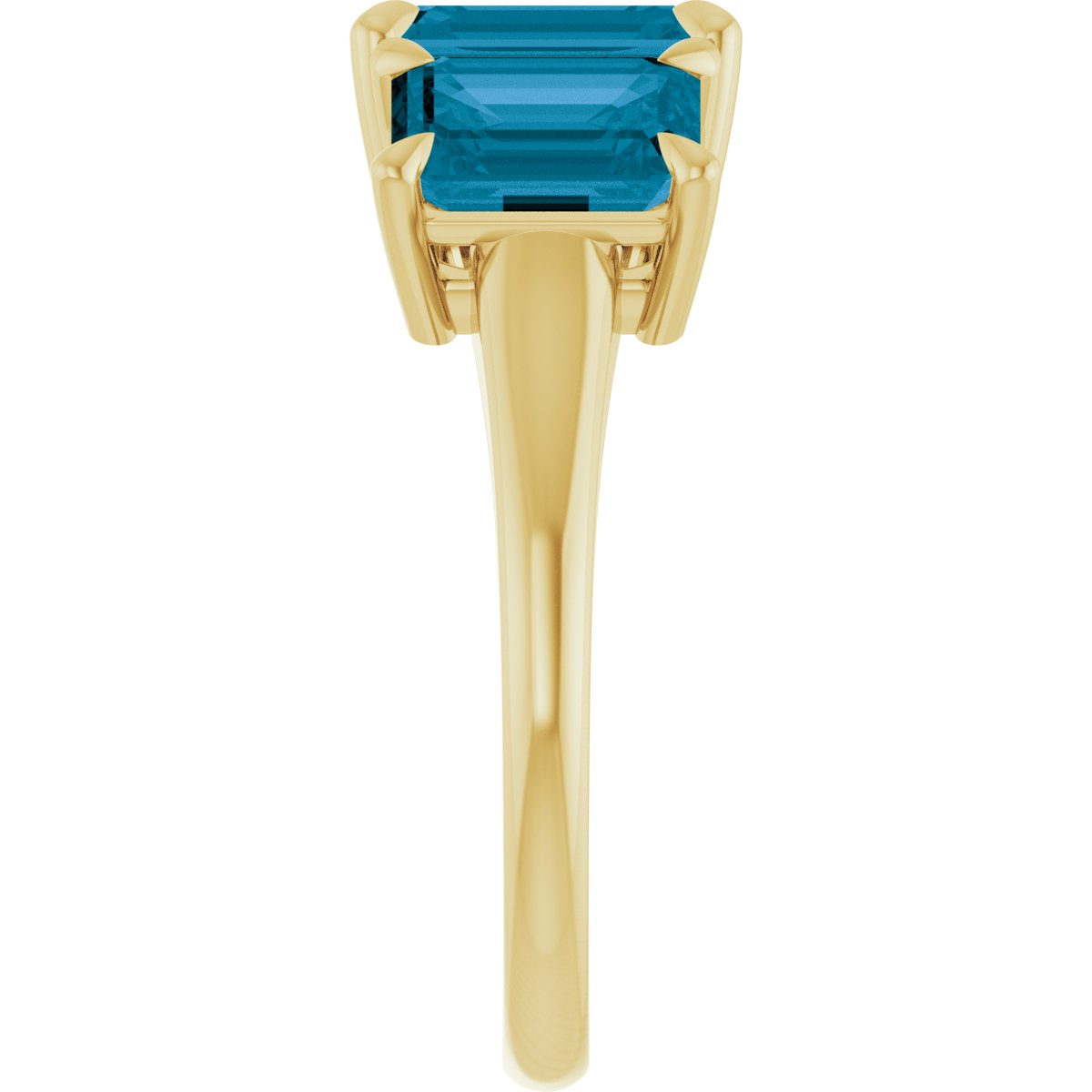 8x6 mm Emerald Natural London Blue Topaz Three-Stone Ring in 14k yellow gold