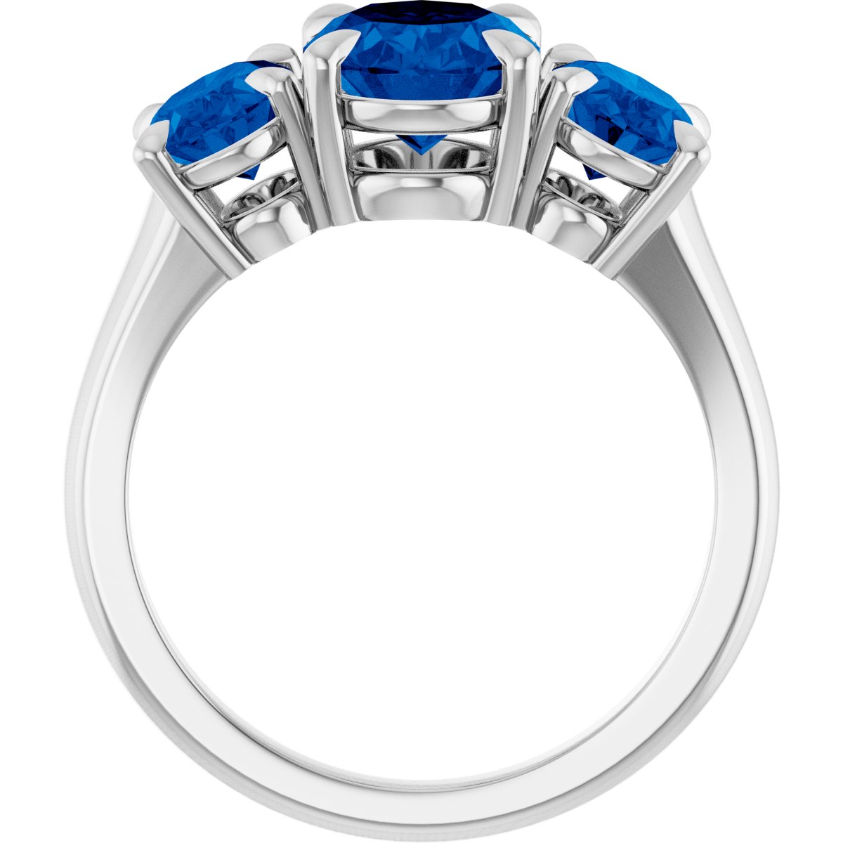 9x7 mm Oval Lab-Grown Blue Sapphire Three-Stone Ring in platinum