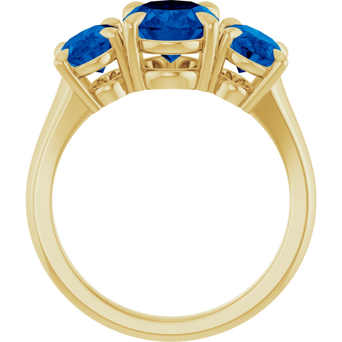 9x7 mm Oval Lab-Grown Blue Sapphire Three-Stone Ring in 14k yellow gold