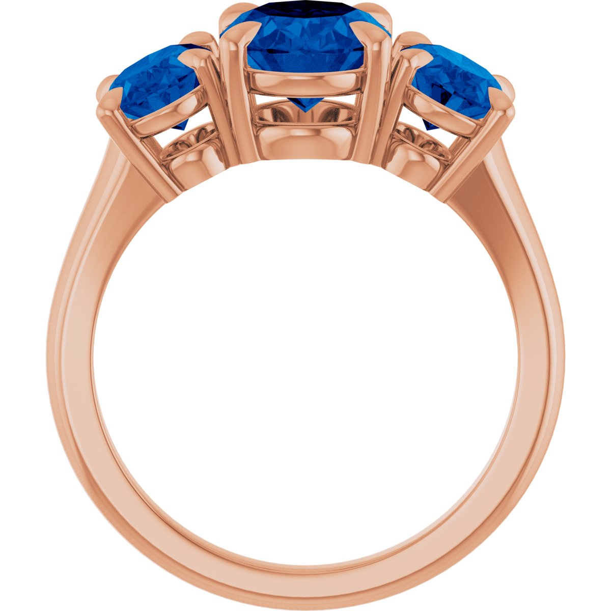 9x7 mm Oval Lab-Grown Blue Sapphire Three-Stone Ring in 14k rose gold
