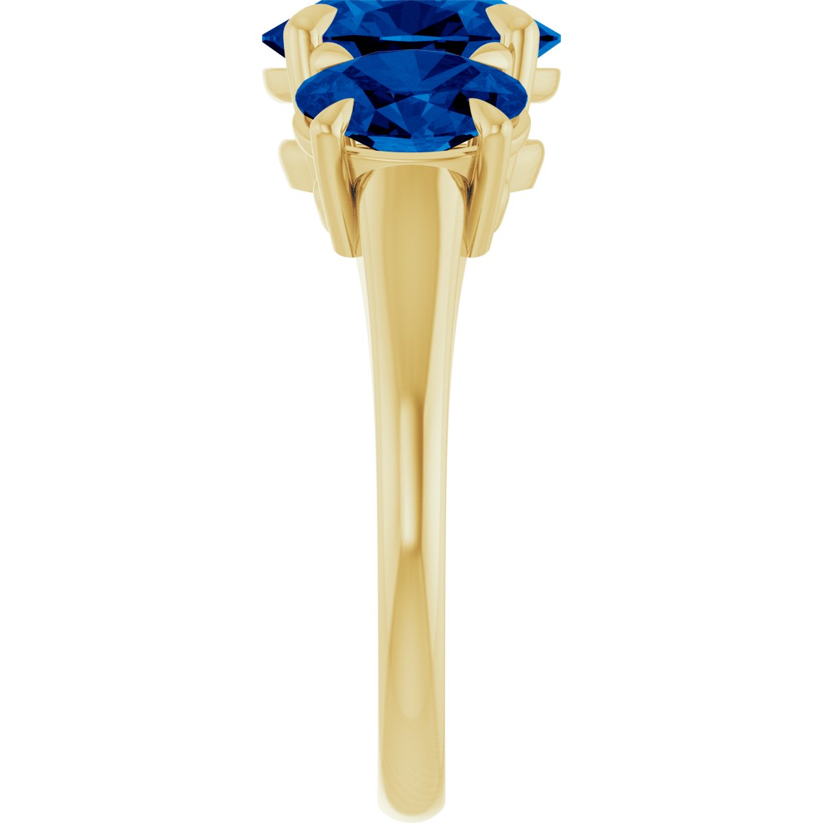 9x7 mm Oval Lab-Grown Blue Sapphire Three-Stone Ring in 14k yellow gold
