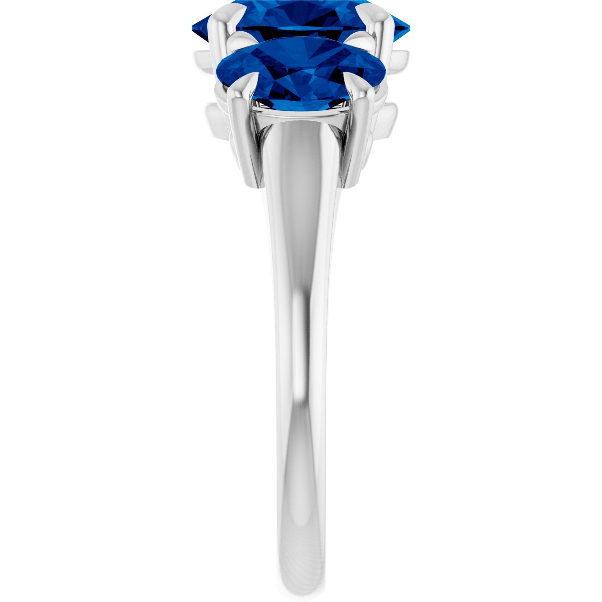 9x7 mm Oval Lab-Grown Blue Sapphire Three-Stone Ring in platinum