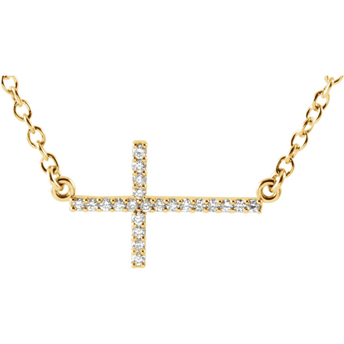 .08 CTW Natural Diamond Sideways Cross Necklace in 14k yellow gold