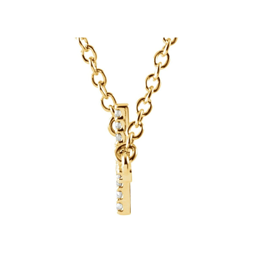 .08 CTW Natural Diamond Sideways Cross Necklace in 14k yellow gold