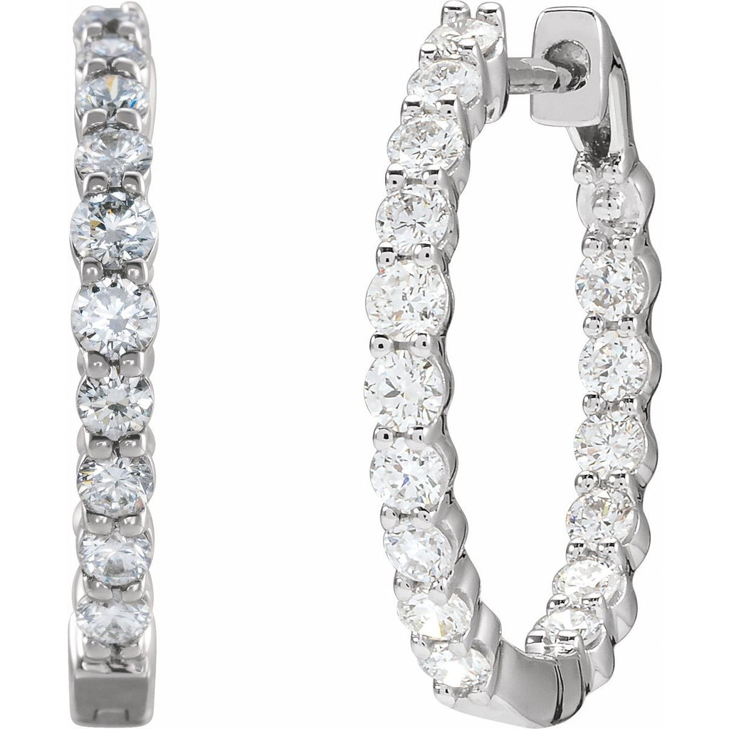 1 CTW Lab-Grown Diamond Inside-Outside Hinged 19.3 mm Hoop Earrings in 14k white gold