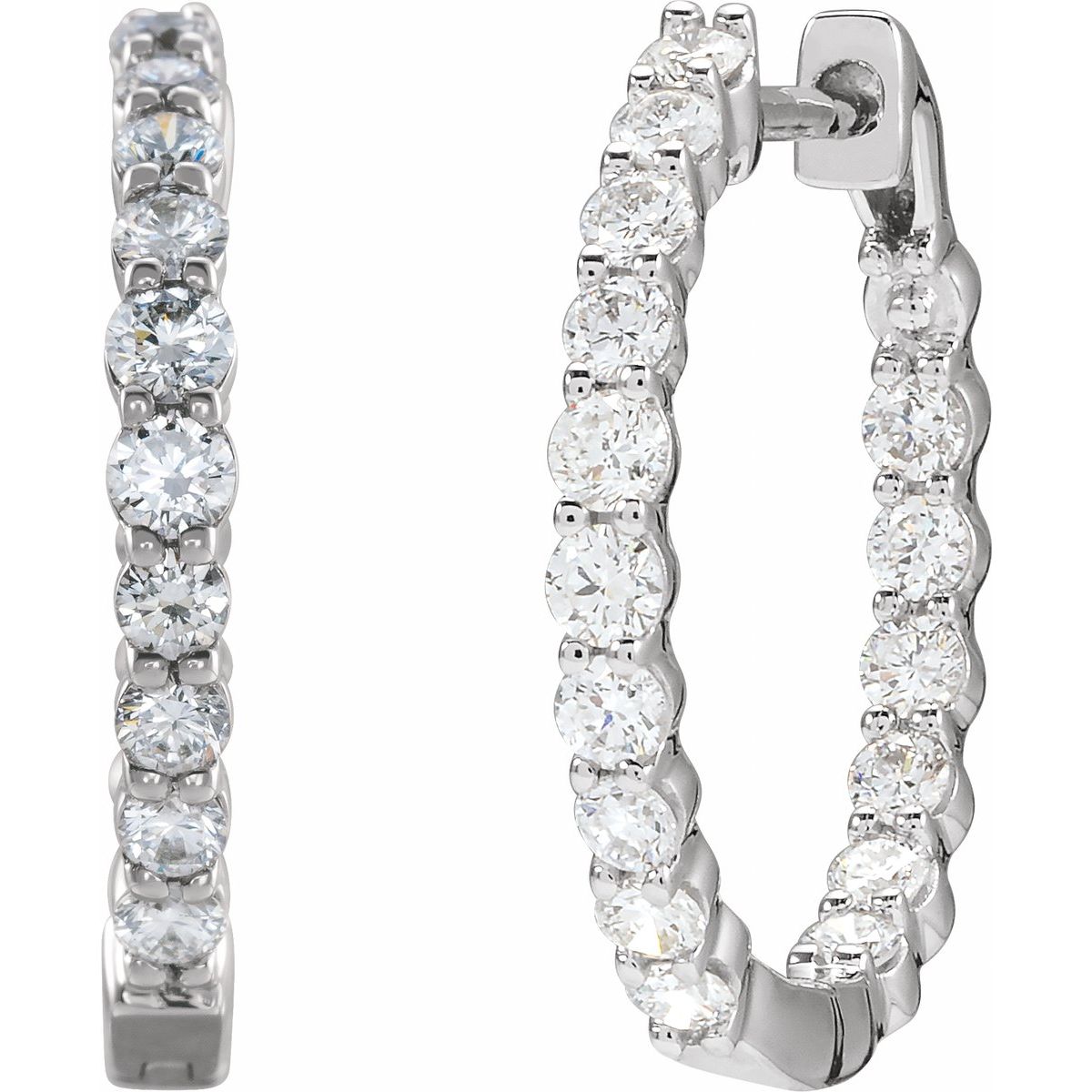 1 CTW Lab-Grown Diamond Inside-Outside Hinged 19.3 mm Hoop Earrings in 14k white gold
