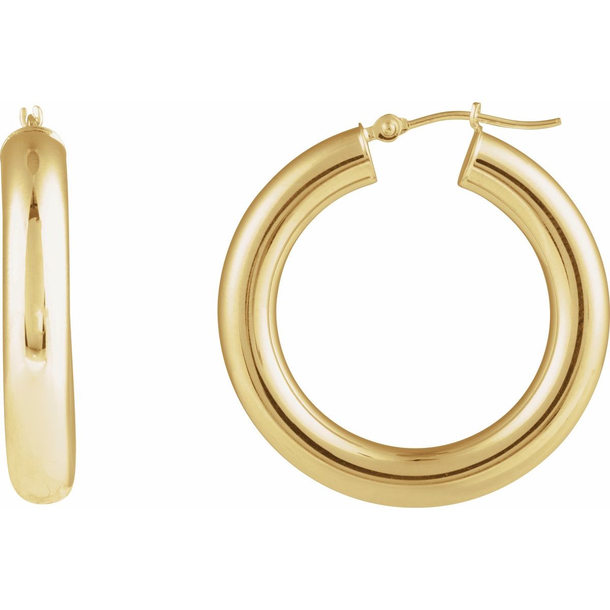 Round Tube 30 mm Hoop Earrings in 14k yellow gold