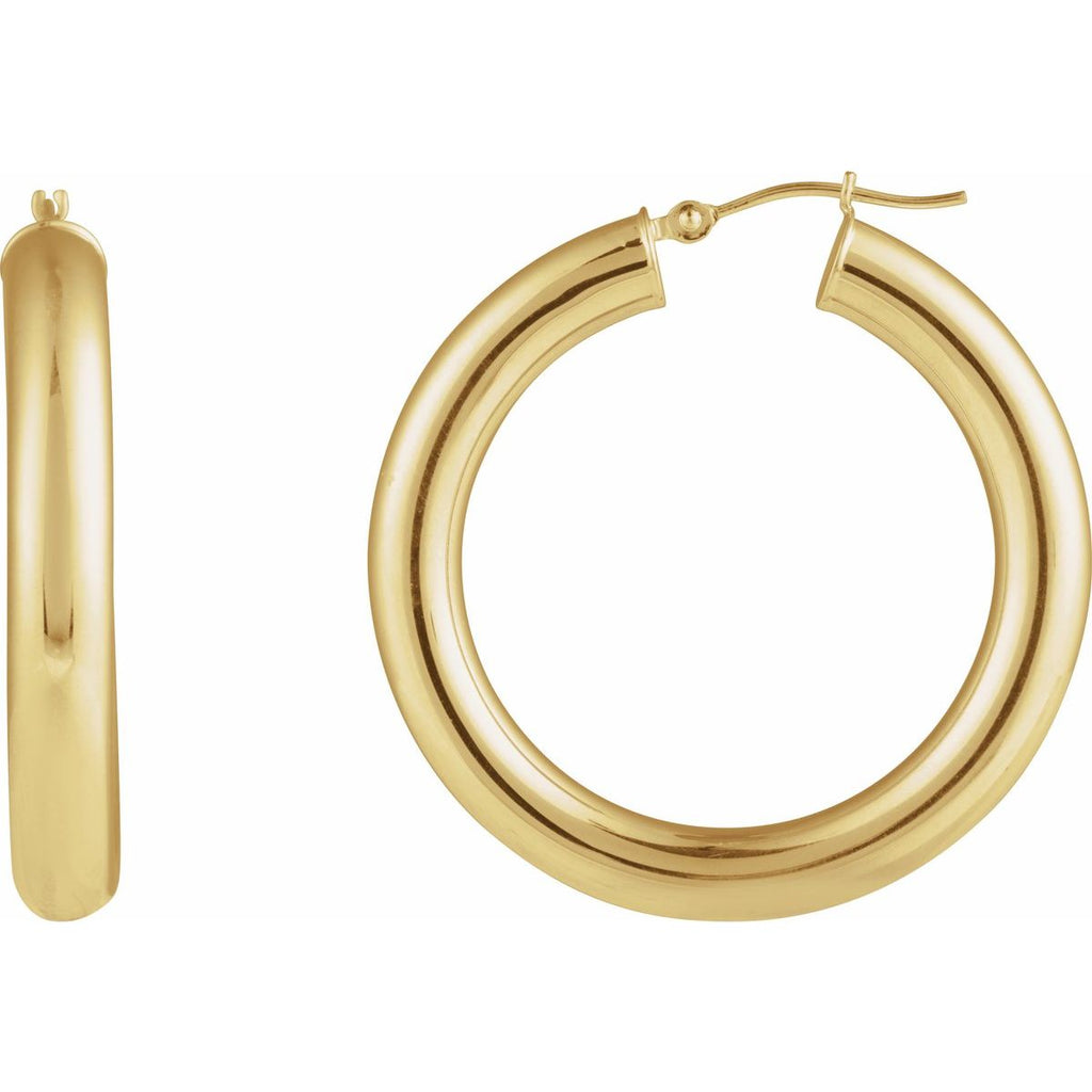 Round Tube 35 mm Hoop Earrings in 14k yellow gold