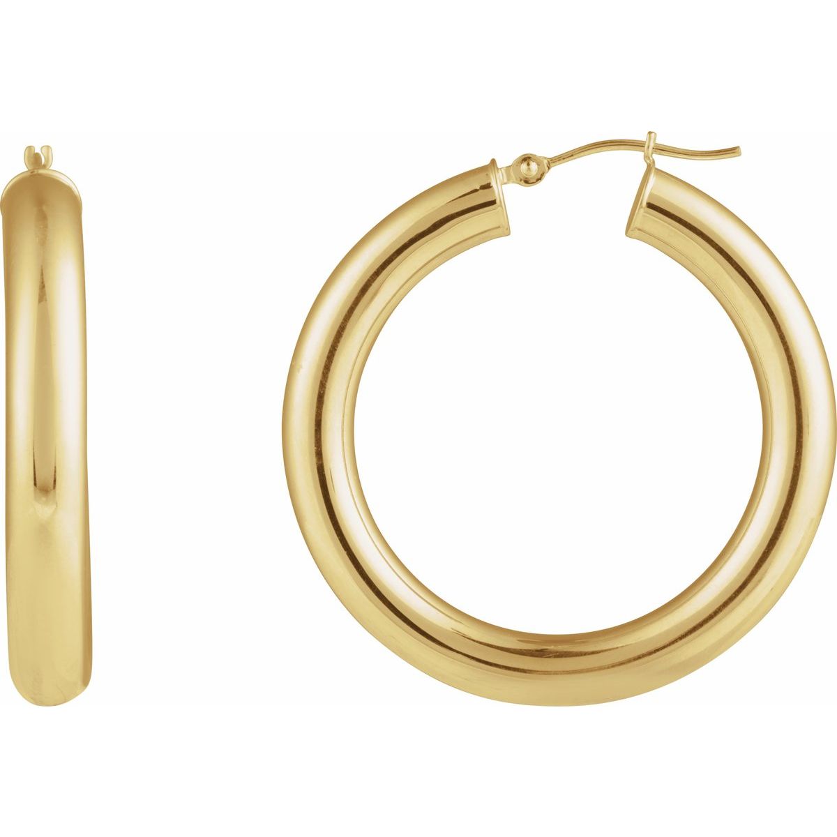 Round Tube 35 mm Hoop Earrings in 14k yellow gold