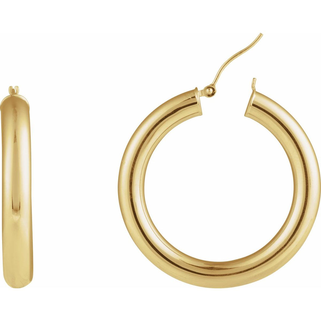 Round Tube 35 mm Hoop Earrings in 14k yellow gold