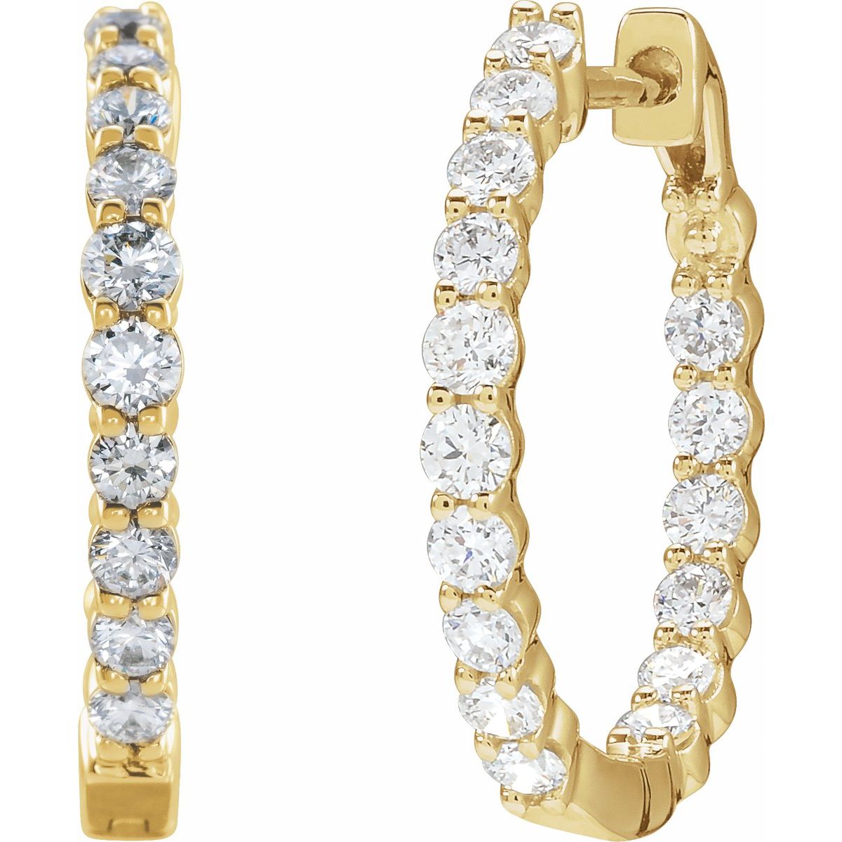 1 CTW Lab-Grown Diamond Inside-Outside Hinged 19.3 mm Hoop Earrings in 14k yellow gold
