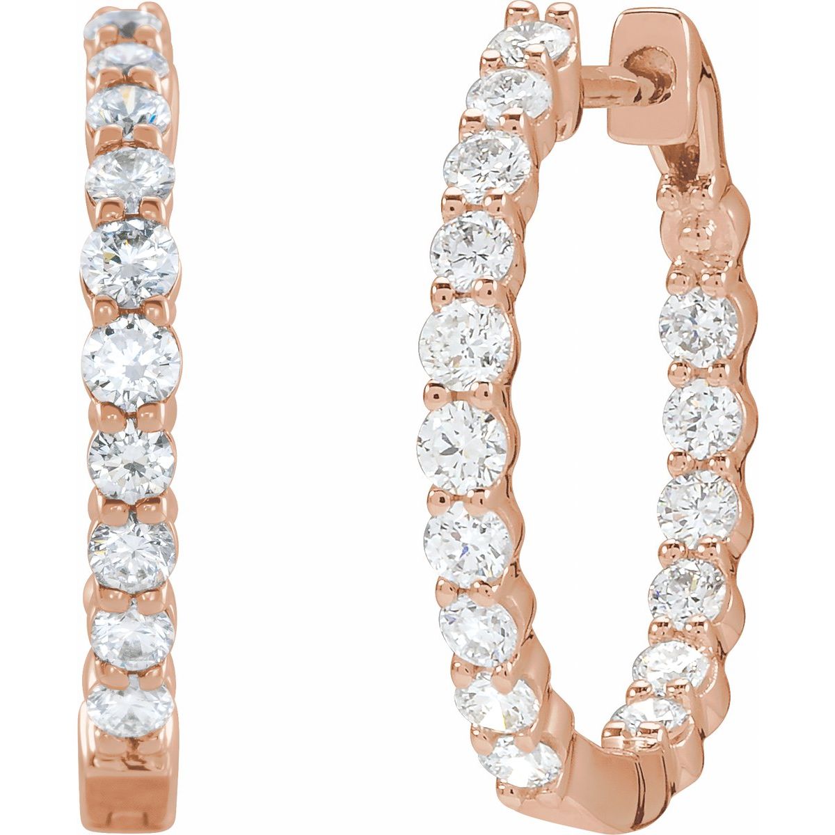 1 CTW Lab-Grown Diamond Inside-Outside Hinged 19.3 mm Hoop Earrings in 14k rose gold