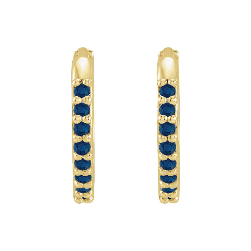 Lab-Grown Blue Sapphire Hinged 12.5 mm Hoop Earrings in 14k yellow gold