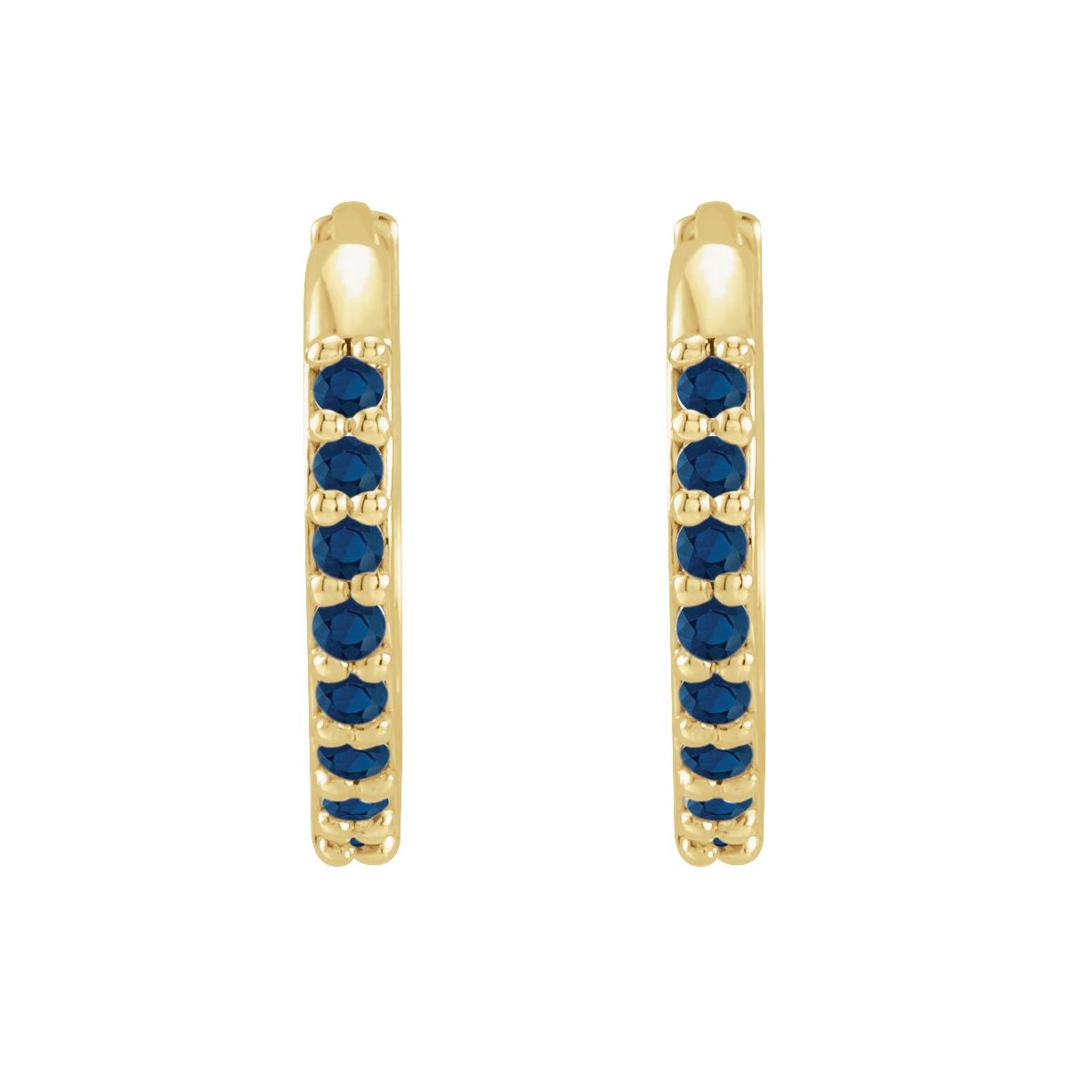 Lab-Grown Blue Sapphire Hinged 12.5 mm Hoop Earrings in 14k yellow gold
