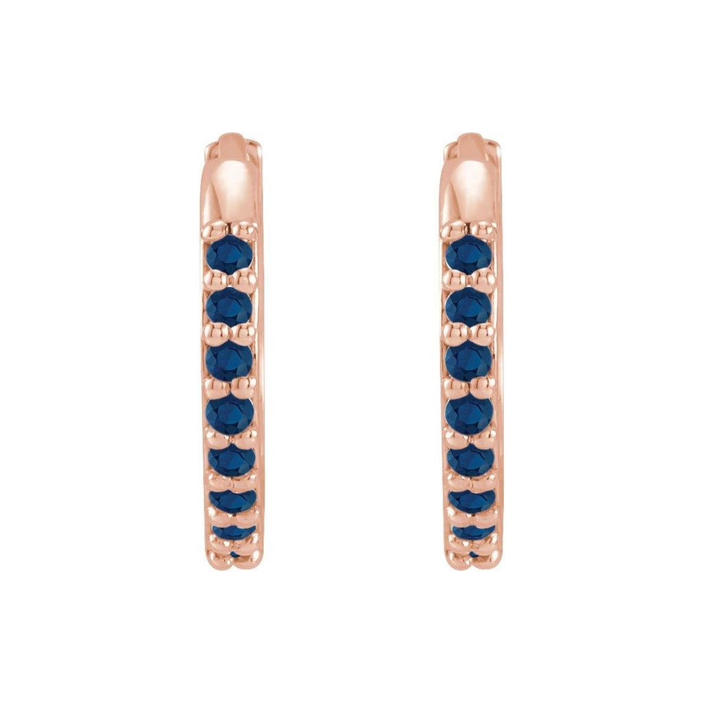 Lab-Grown Blue Sapphire Hinged 12.5 mm Hoop Earrings in 14k rose gold