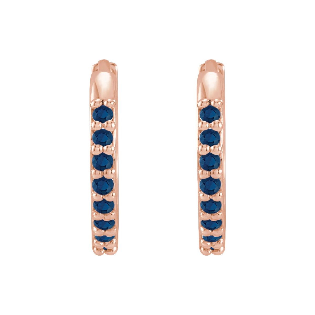 Lab-Grown Blue Sapphire Hinged 12.5 mm Hoop Earrings in 14k rose gold