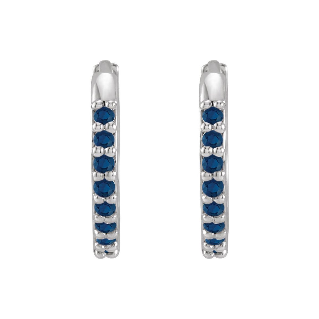Lab-Grown Blue Sapphire Hinged 12.5 mm Hoop Earrings in 14k white gold
