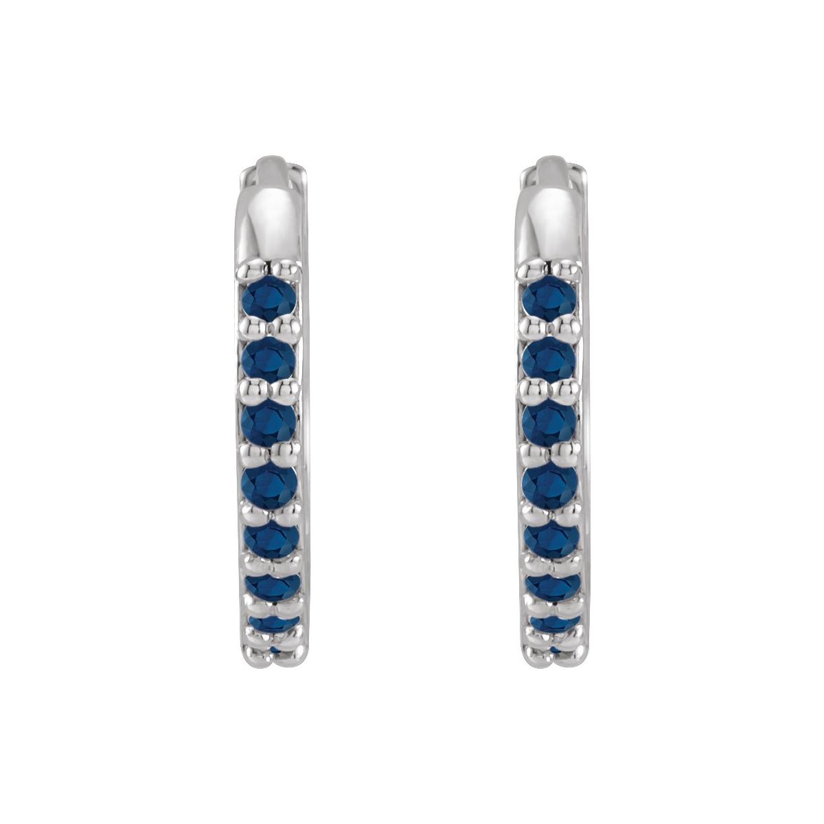 Lab-Grown Blue Sapphire Hinged 12.5 mm Hoop Earrings in 14k white gold