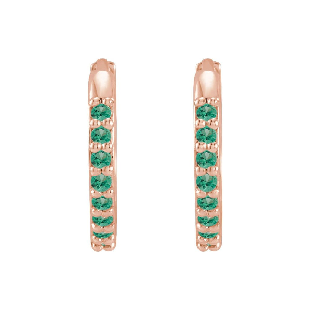 Lab-Grown Emerald Hinged 12.5 mm Hoop Earrings in 14k rose gold