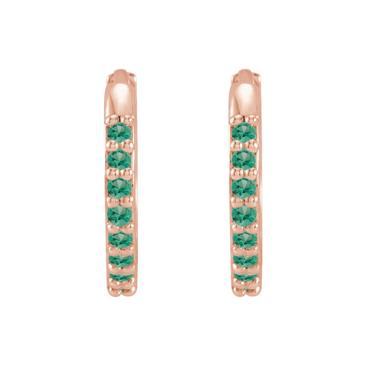 Lab-Grown Emerald Hinged 12.5 mm Hoop Earrings in 14k rose gold