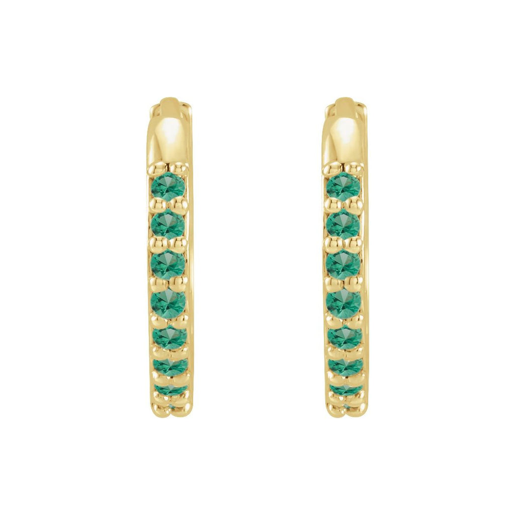 Lab-Grown Emerald Hinged 12.5 mm Hoop Earrings in 14k yellow gold