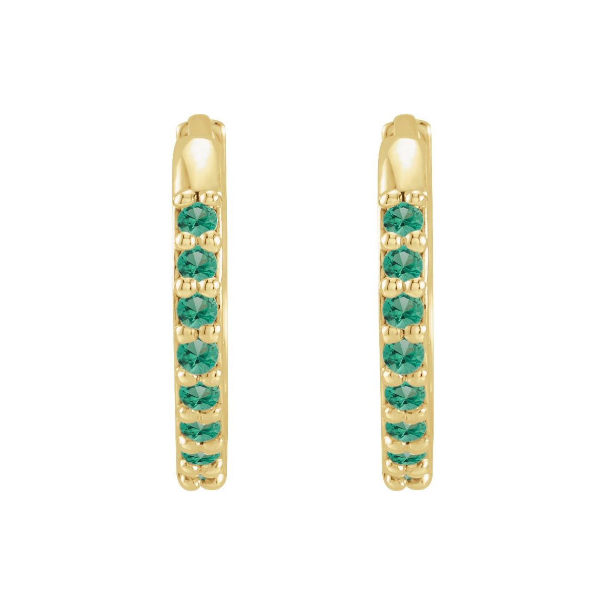 Lab-Grown Emerald Hinged 12.5 mm Hoop Earrings in 14k yellow gold