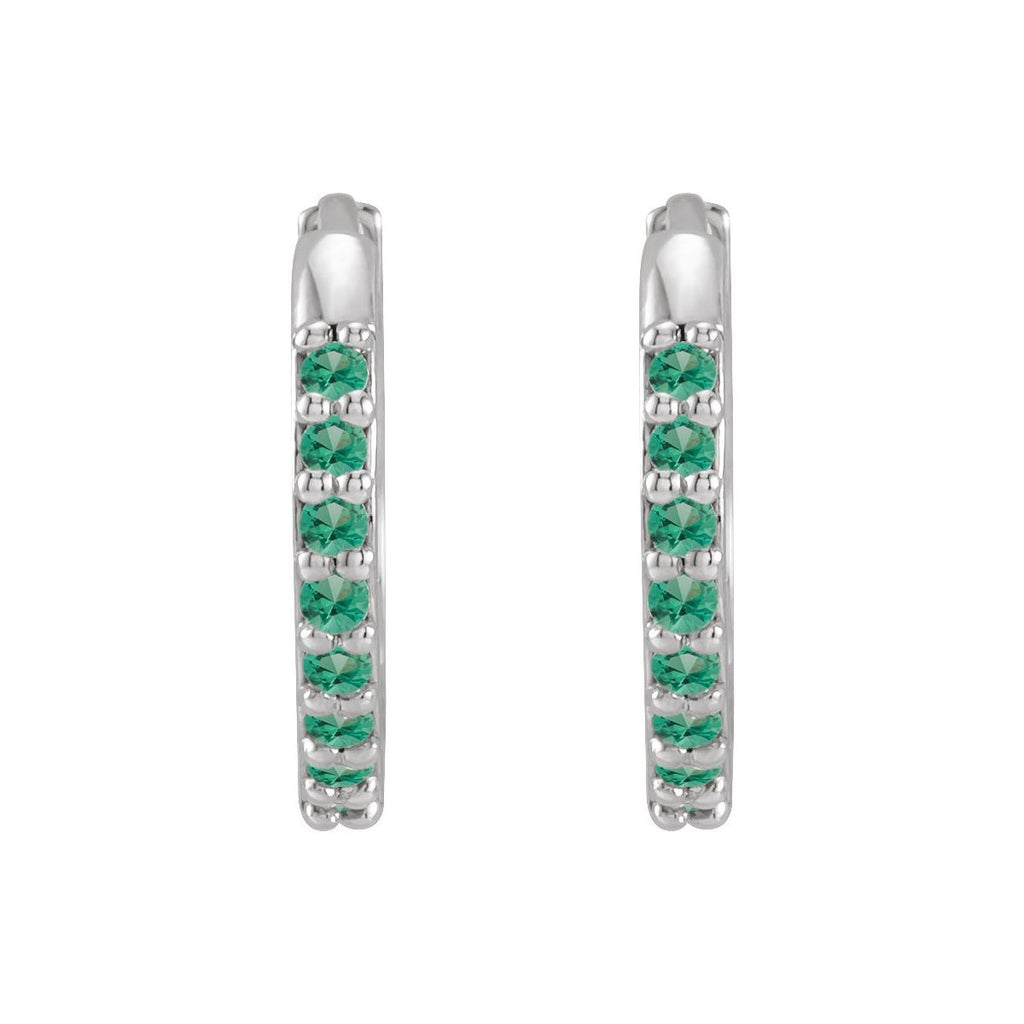 Lab-Grown Emerald Hinged 12.5 mm Hoop Earrings in 14k white gold
