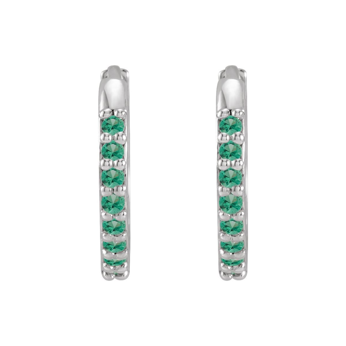 Lab-Grown Emerald Hinged 12.5 mm Hoop Earrings in 14k white gold
