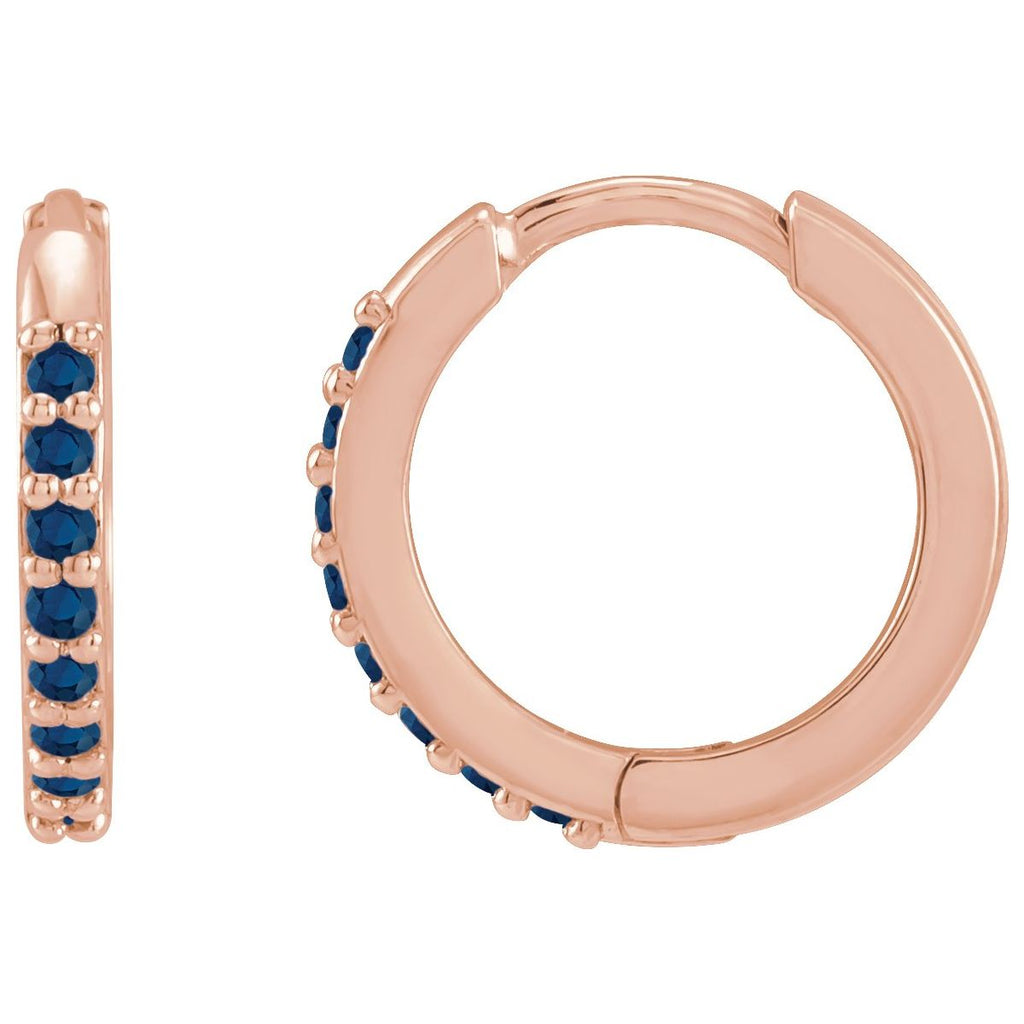 Lab-Grown Blue Sapphire Hinged 12.5 mm Hoop Earrings in 14k rose gold