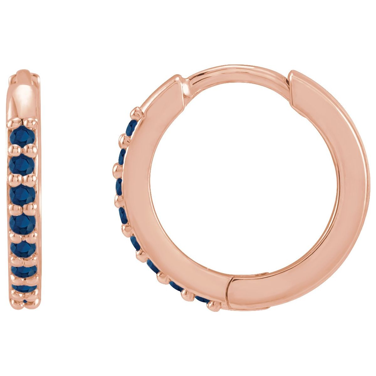 Lab-Grown Blue Sapphire Hinged 12.5 mm Hoop Earrings in 14k rose gold
