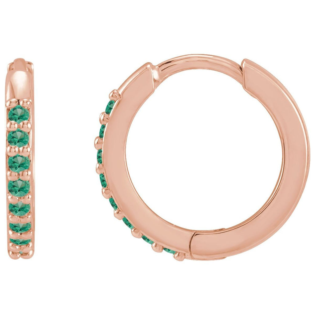 Lab-Grown Emerald Hinged 12.5 mm Hoop Earrings in 14k rose gold