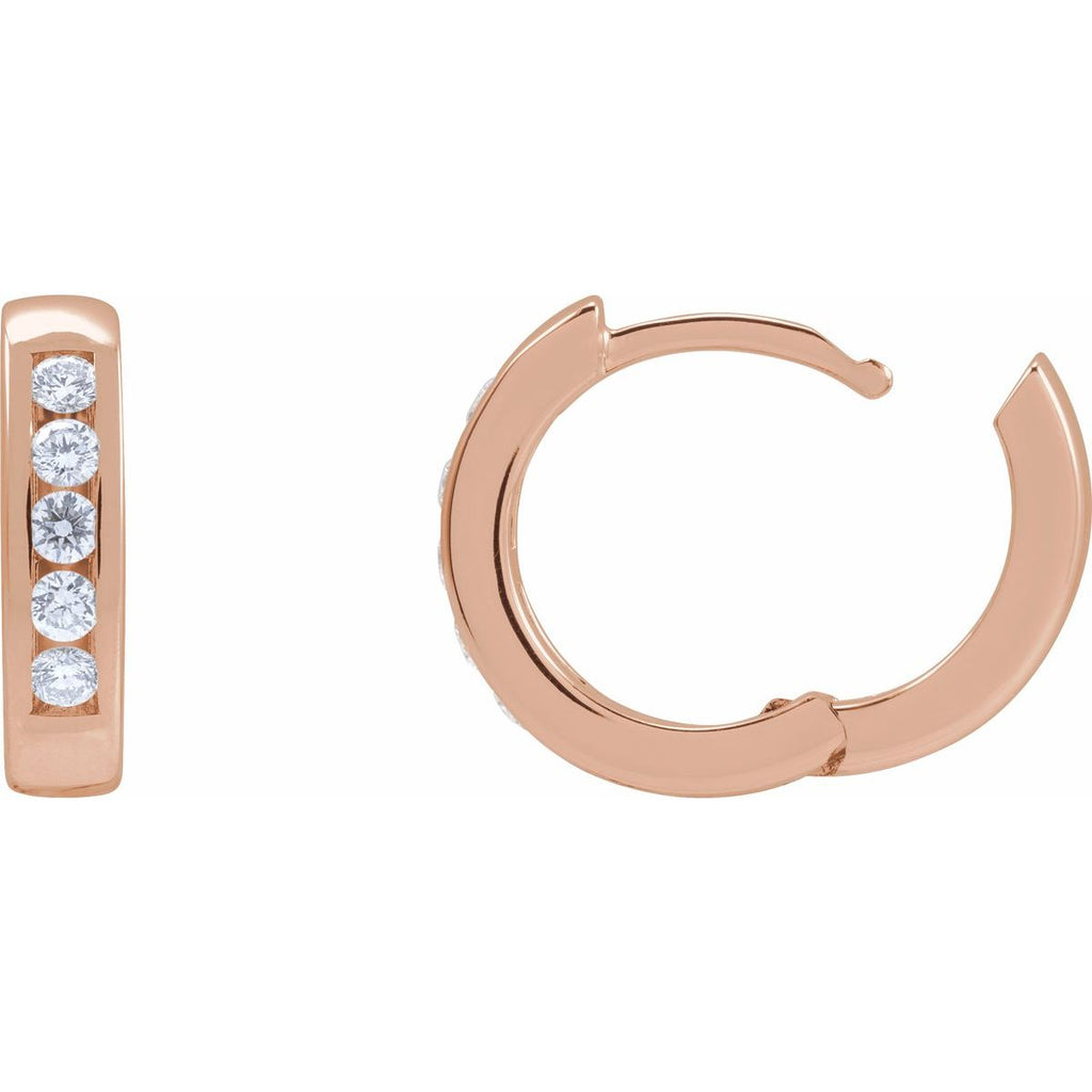 1/3 CTW Natural Diamond 14 mm Hinged Hoop Earrings in 14k rose gold