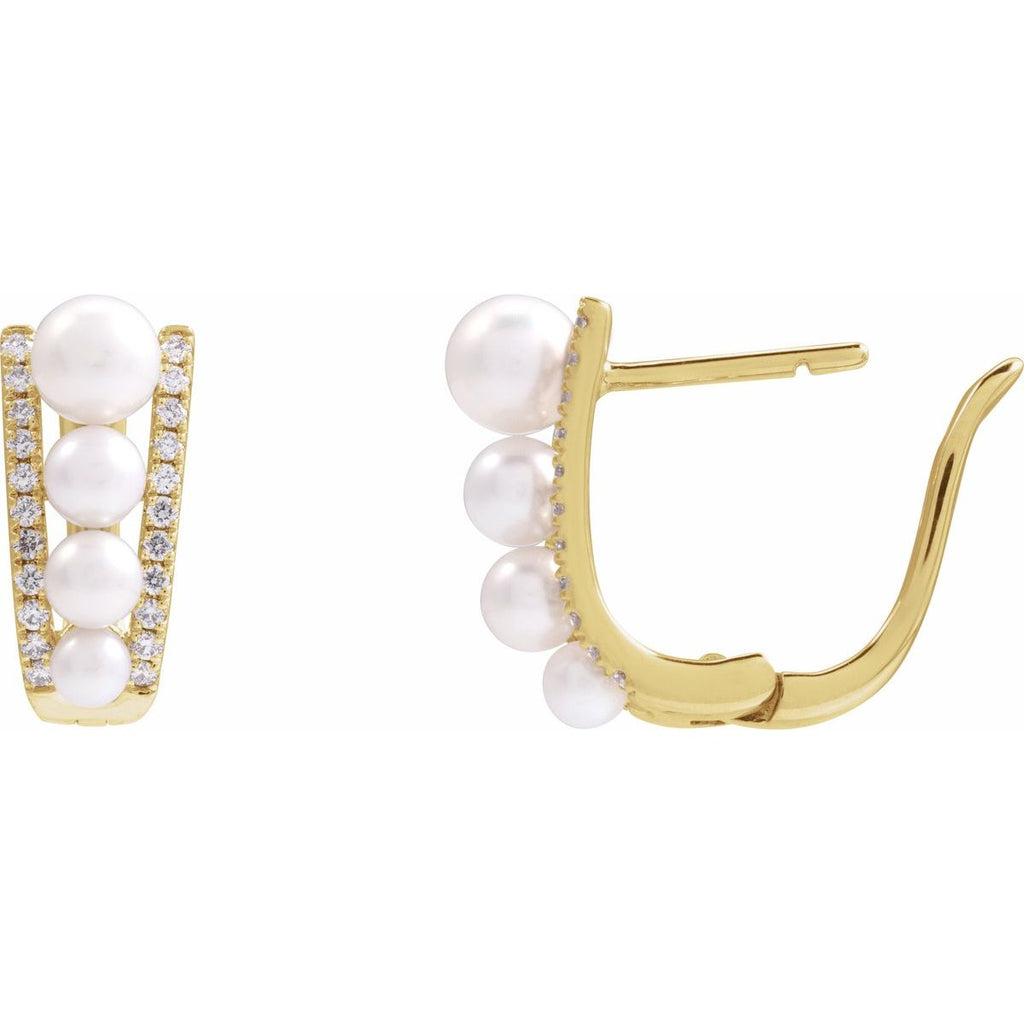 Cultured White Freshwater Pearl & 1/4 CTW Natural Diamond Hoop Earrings in 14k yellow gold