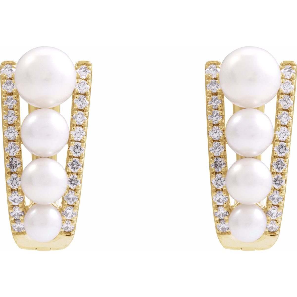 Cultured White Freshwater Pearl & 1/4 CTW Natural Diamond Hoop Earrings in 14k yellow gold