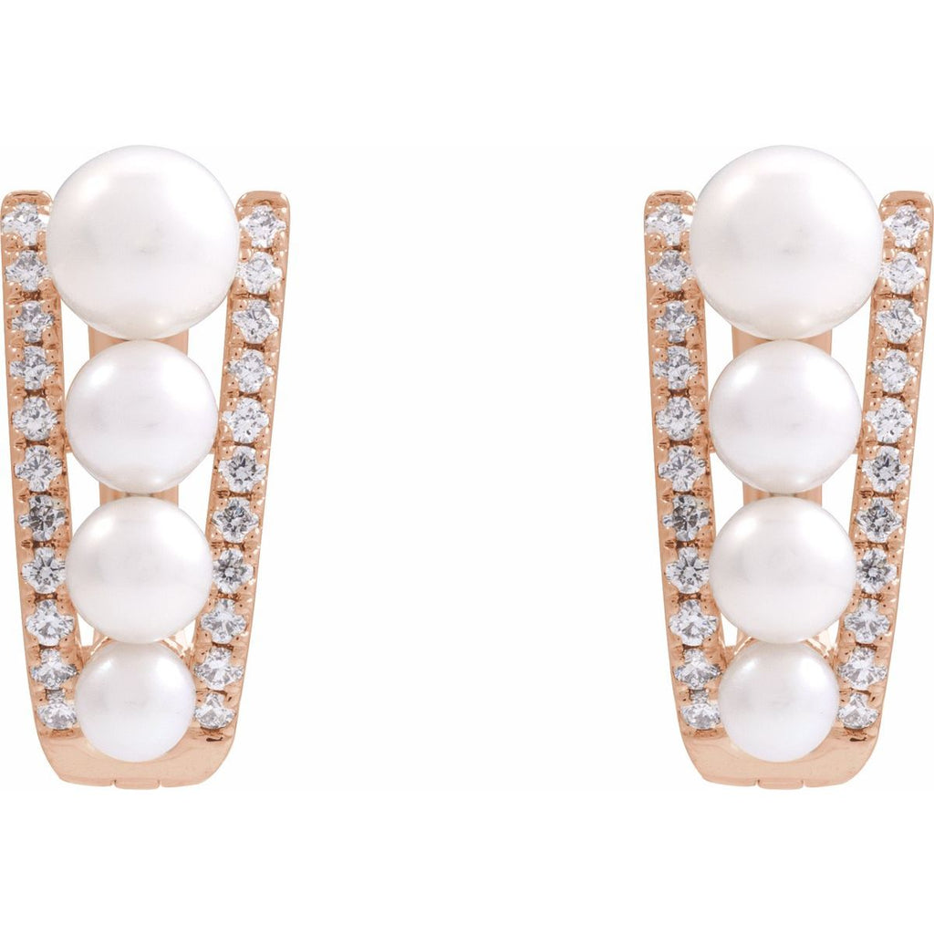 Cultured White Freshwater Pearl & 1/4 CTW Natural Diamond Hoop Earrings in 14k rose gold