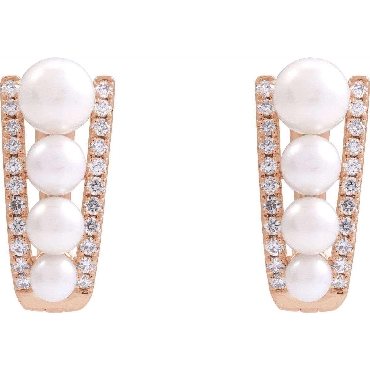 Cultured White Freshwater Pearl & 1/4 CTW Natural Diamond Hoop Earrings in 14k rose gold