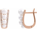 Cultured White Freshwater Pearl & 1/4 CTW Natural Diamond Hoop Earrings in 14k rose gold