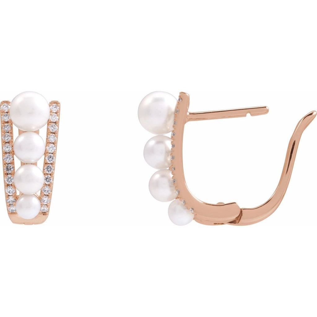 Cultured White Freshwater Pearl & 1/4 CTW Natural Diamond Hoop Earrings in 14k rose gold