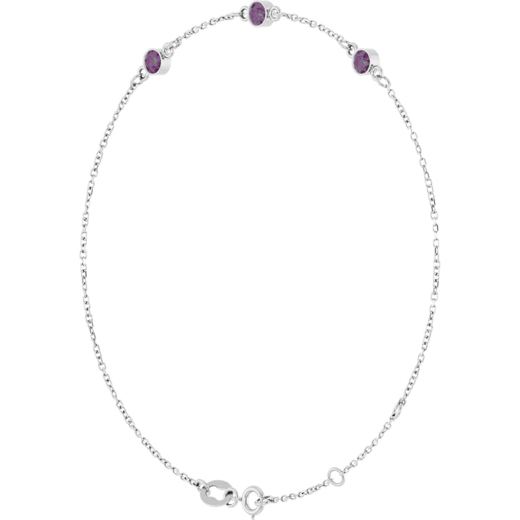 Lab-Grown Alexandrite Bezel-Set 3-Stone Bracelet in 14k white gold