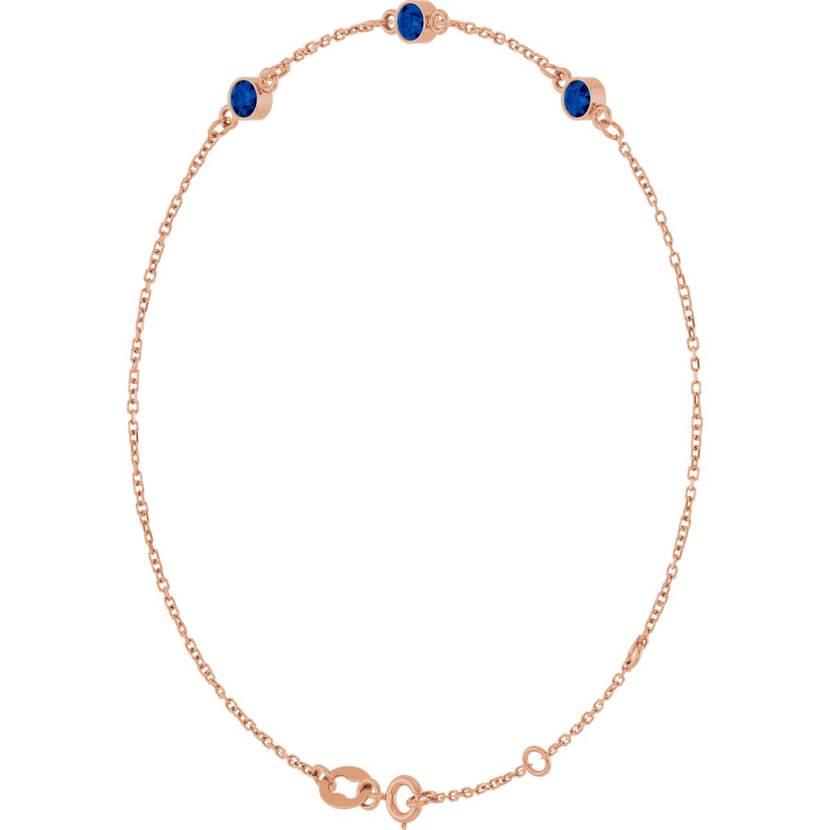 Lab-Grown Blue Sapphire Bezel-Set 3-Stone Bracelet in 14k rose gold