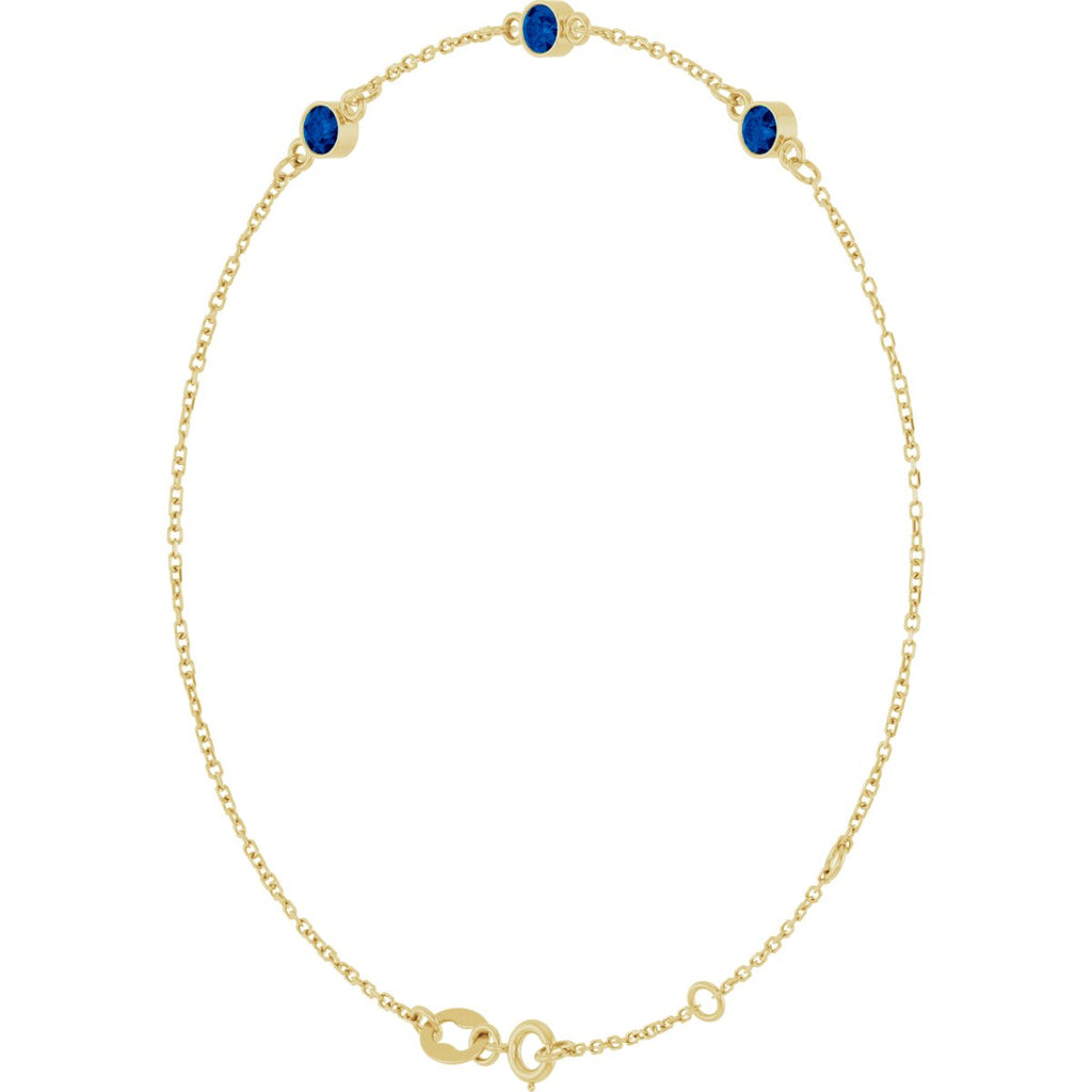 Lab-Grown Blue Sapphire Bezel-Set 3-Stone Bracelet in 14k yellow gold
