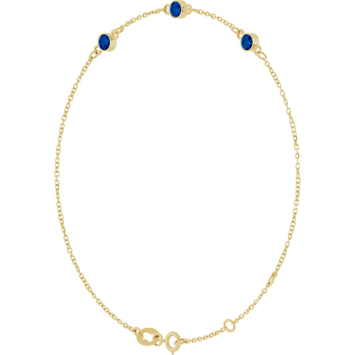 Lab-Grown Blue Sapphire Bezel-Set 3-Stone Bracelet in 14k yellow gold
