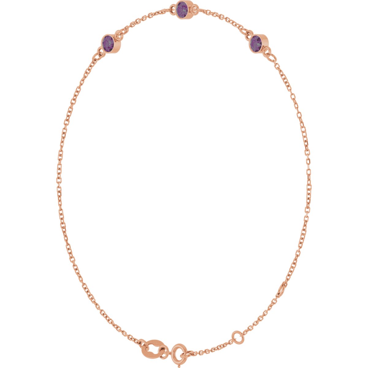 Lab-Grown Alexandrite Bezel-Set 3-Stone Bracelet in 14k rose gold