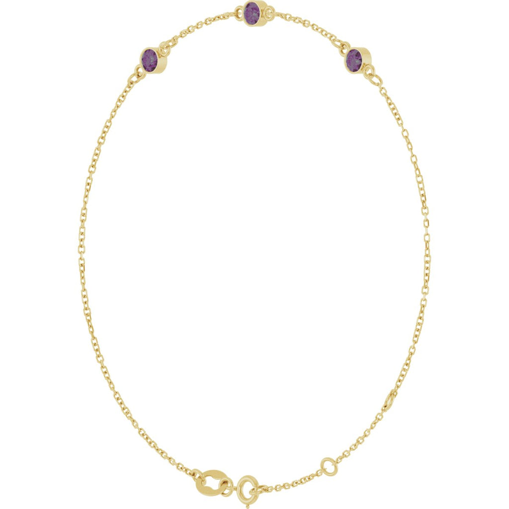 Lab-Grown Alexandrite Bezel-Set 3-Stone Bracelet in 14k yellow gold