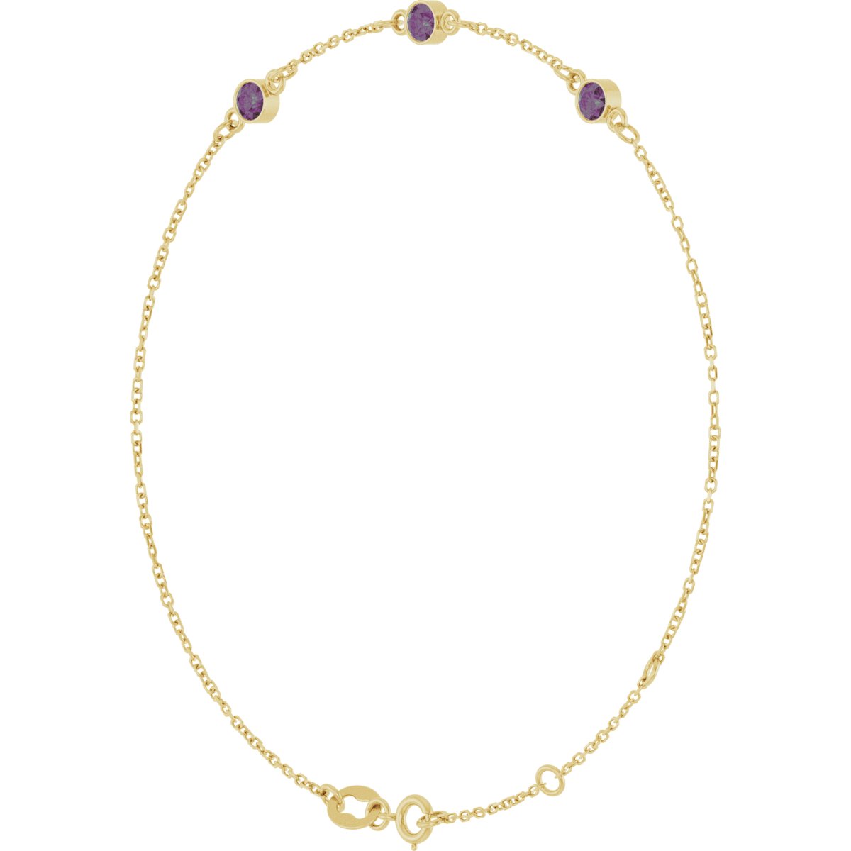 Lab-Grown Alexandrite Bezel-Set 3-Stone Bracelet in 14k yellow gold