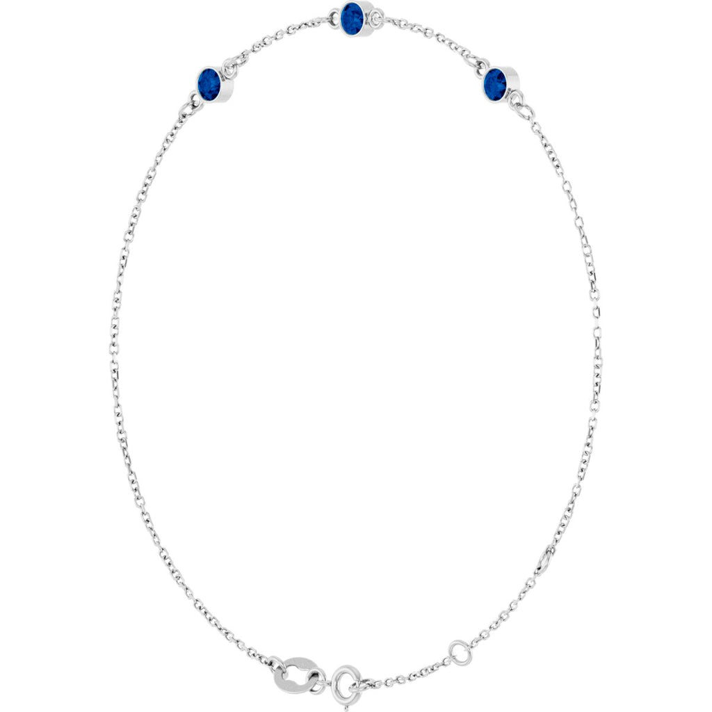 Lab-Grown Blue Sapphire Bezel-Set 3-Stone Bracelet in 14k white gold