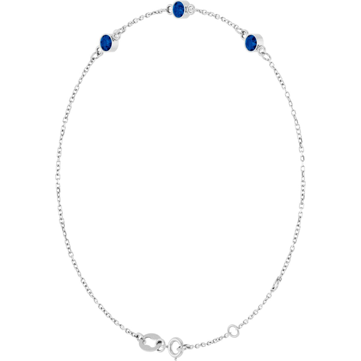 Lab-Grown Blue Sapphire Bezel-Set 3-Stone Bracelet in 14k white gold